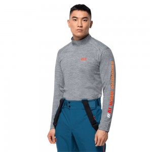 Funkcjonalny top Męskie Jack Wolfskin Snow Sky Longsleeve Szare | MK7062835