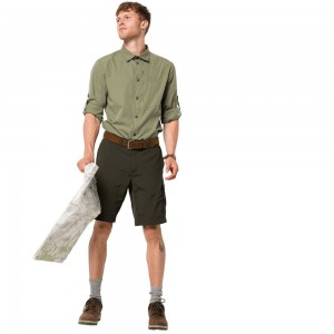 Koszule Męskie Jack Wolfskin Lakeside Roll-up Khaki | AZ1720946