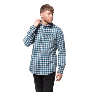 Koszule Męskie Jack Wolfskin River Town Niebieskie | AZ3647950