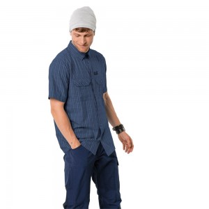 Koszule Męskie Jack Wolfskin Thompson Ciemny Niebieskie | CS0534719