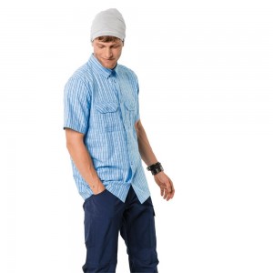 Koszule Męskie Jack Wolfskin Thompson Niebieskie | IT5483027