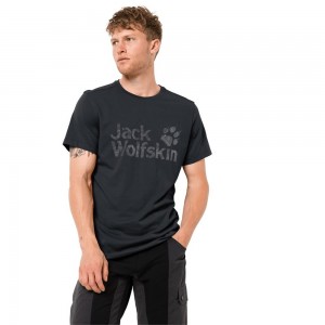 Koszulki Męskie Jack Wolfskin Brand Logo Czarne | VS6417205