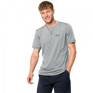 Koszulki Męskie Jack Wolfskin Crosstrail Srebrne Szare | IQ7802641