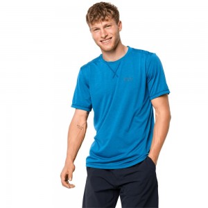 Koszulki Męskie Jack Wolfskin Crosstrail Niebieskie | GO2531479
