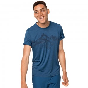 Koszulki Męskie Jack Wolfskin Crosstrail Graphic Indygo Niebieskie | CM4528671