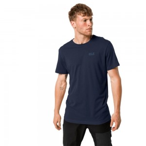 Koszulki Męskie Jack Wolfskin Essential Niebieskie | IU1920753