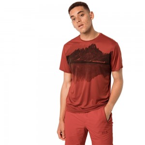 Koszulki Męskie Jack Wolfskin Peak Graphic Czerwone | BZ1387246