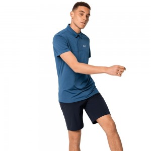 Koszulki Polo Męskie Jack Wolfskin Jwp Indygo Niebieskie | ZX2593084