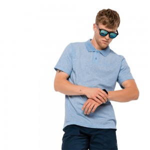 Koszulki Polo Męskie Jack Wolfskin Pique Głęboka Niebieskie | RS9374512