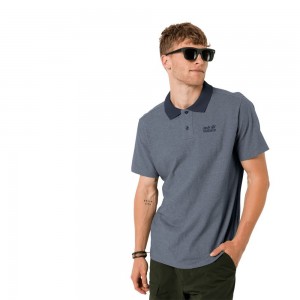 Koszulki Polo Męskie Jack Wolfskin Pique Niebieskie | HA6815042