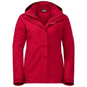 Kurtka 3 W 1 Damskie Jack Wolfskin Pouring Rain Czerwone | AC5892473