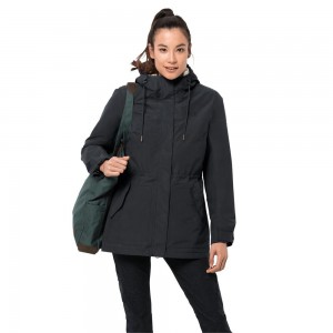 Kurtka 3 W 1 Damskie Jack Wolfskin Rock Island Czarne | KH0193457