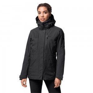 Kurtka 3 W 1 Damskie Jack Wolfskin Thori Czarne | BP3062981
