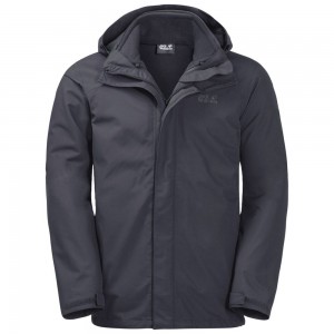 Kurtka 3 W 1 Męskie Jack Wolfskin Pouring Rainen Anthracite | QS7586239