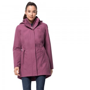Kurtka Przeciwdeszczowa Damskie Jack Wolfskin Madison Avenue Fioletowe | AD4375219