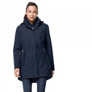 Kurtka Przeciwdeszczowa Damskie Jack Wolfskin Madison Avenue Niebieskie | KH8319652