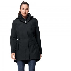 Kurtka Przeciwdeszczowa Damskie Jack Wolfskin Madison Avenue Czarne | PW5348217
