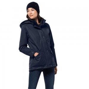 Kurtka Przeciwdeszczowa Damskie Jack Wolfskin Park Avenue Niebieskie | RP7614529