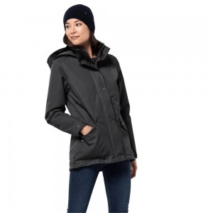Kurtka Przeciwdeszczowa Damskie Jack Wolfskin Park Avenue Czarne | UR3701982