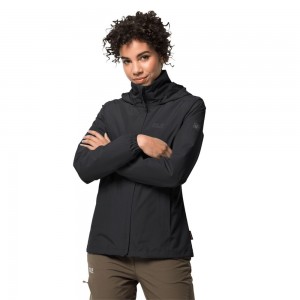 Kurtka Przeciwdeszczowa Damskie Jack Wolfskin Stormy Point Czarne | PO2649835