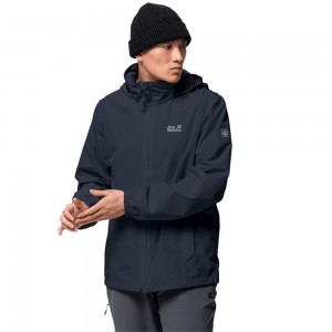 Kurtka Przeciwdeszczowa Męskie Jack Wolfskin Stormy Point Niebieskie | NT5234187