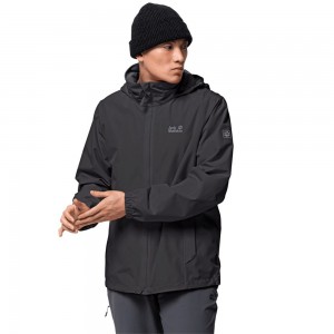 Kurtka Przeciwdeszczowa Męskie Jack Wolfskin Stormy Point Czarne | SX4853926