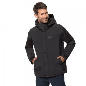 Kurtka Przeciwdeszczowa Męskie Jack Wolfskin Three Peaks Czarne | FT8673924