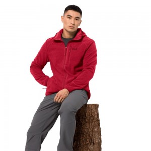 Kurtki Polarowe Męskie Jack Wolfskin Skywind Hooded Czerwone | JF3850641