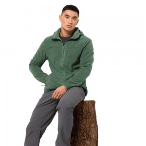 Kurtki Polarowe Męskie Jack Wolfskin Skywind Hooded Oliwkowe | GW0793214