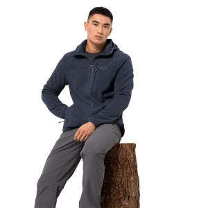 Kurtki Polarowe Męskie Jack Wolfskin Skywind Hooded Niebieskie | SW7086243