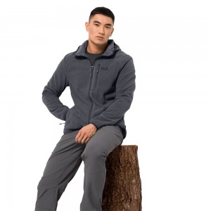 Kurtki Polarowe Męskie Jack Wolfskin Skywind Hooded Anthracite | CV3647125
