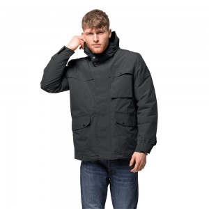 Kurtki Zimowe Męskie Jack Wolfskin Wildwood Czarne | PL4301876