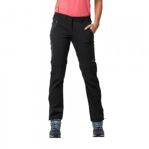 Softshell Trousers Damskie Jack Wolfskin Overland Zip Away Czarne | JV1728540