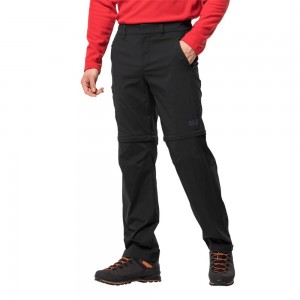 Softshell Trousers Męskie Jack Wolfskin Overland Zip Away Czarne | OB9402187